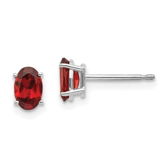 Kazi Luxury 14k White Gold 6x4 Garnet Earrings Deep Red Gemstone Beauty